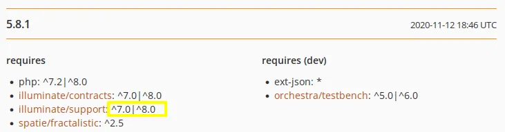 Verzia 5.8.1 balíka laravel-fractal podporuje nižšiu verziu illuminate